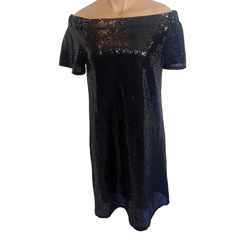 New‎ Defects Reitmans Signature Black Sequin Off Shoulder Party Cocktail Dress L